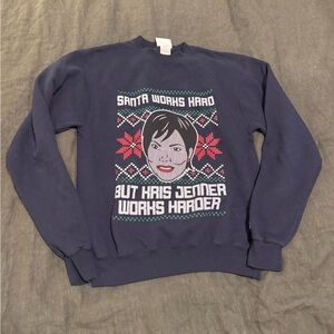 Navy Kris Jenner Santa Christmas Graphic Crew Neck Sweater